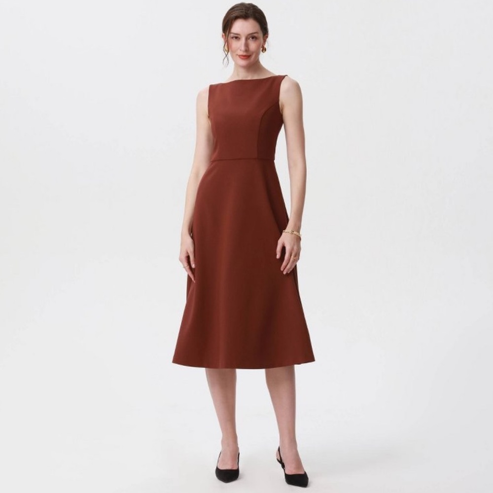 Women's Tailored Midi Dress - A New Day Brown XL